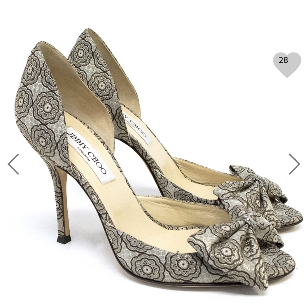 JIMMY CHOO BROCADE PEEP TOE BOW PUMPS 38/ US 8